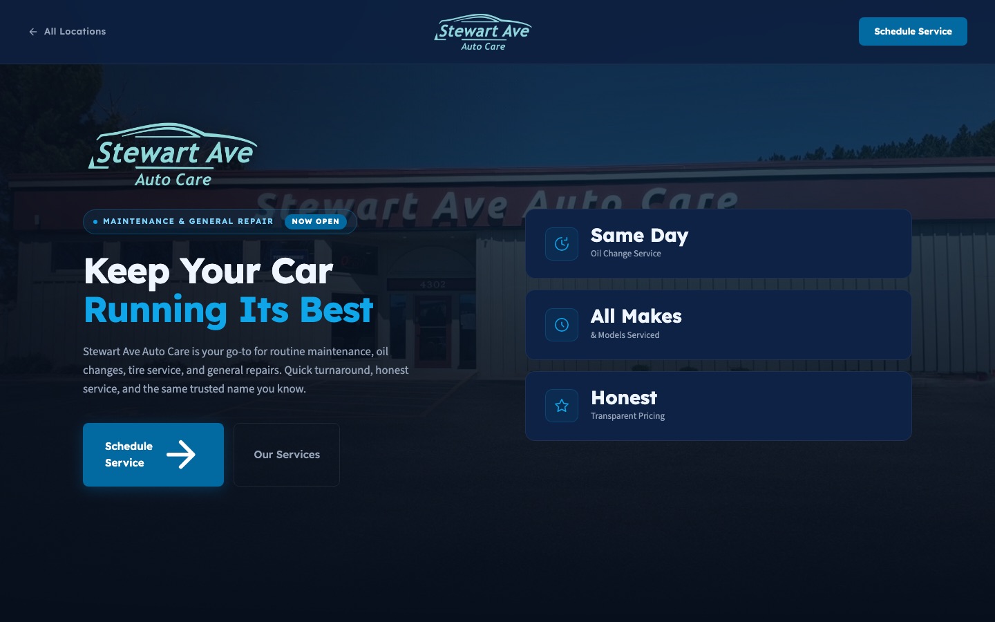 The Stewart Ave Auto Care website we designed and built